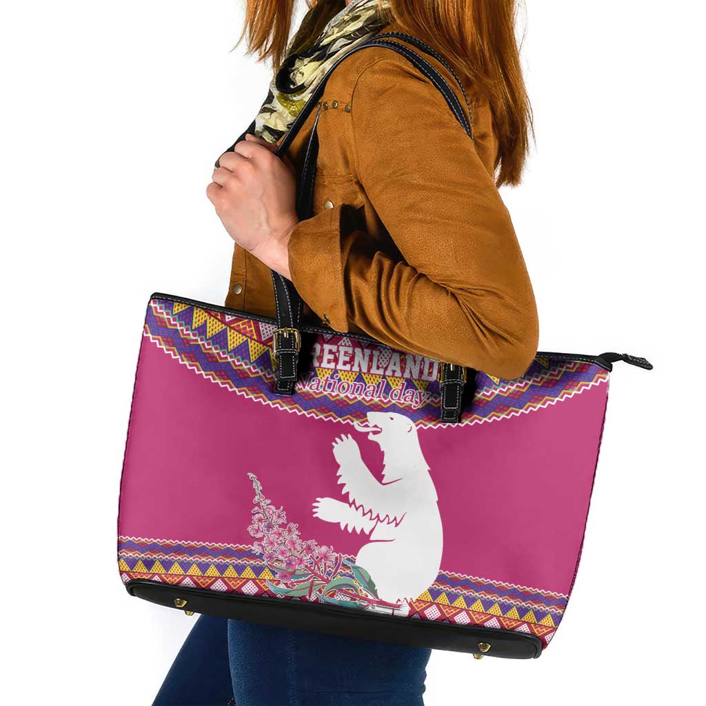 Greenland National Day Leather Tote Bag Inuit Kalaallisuut style