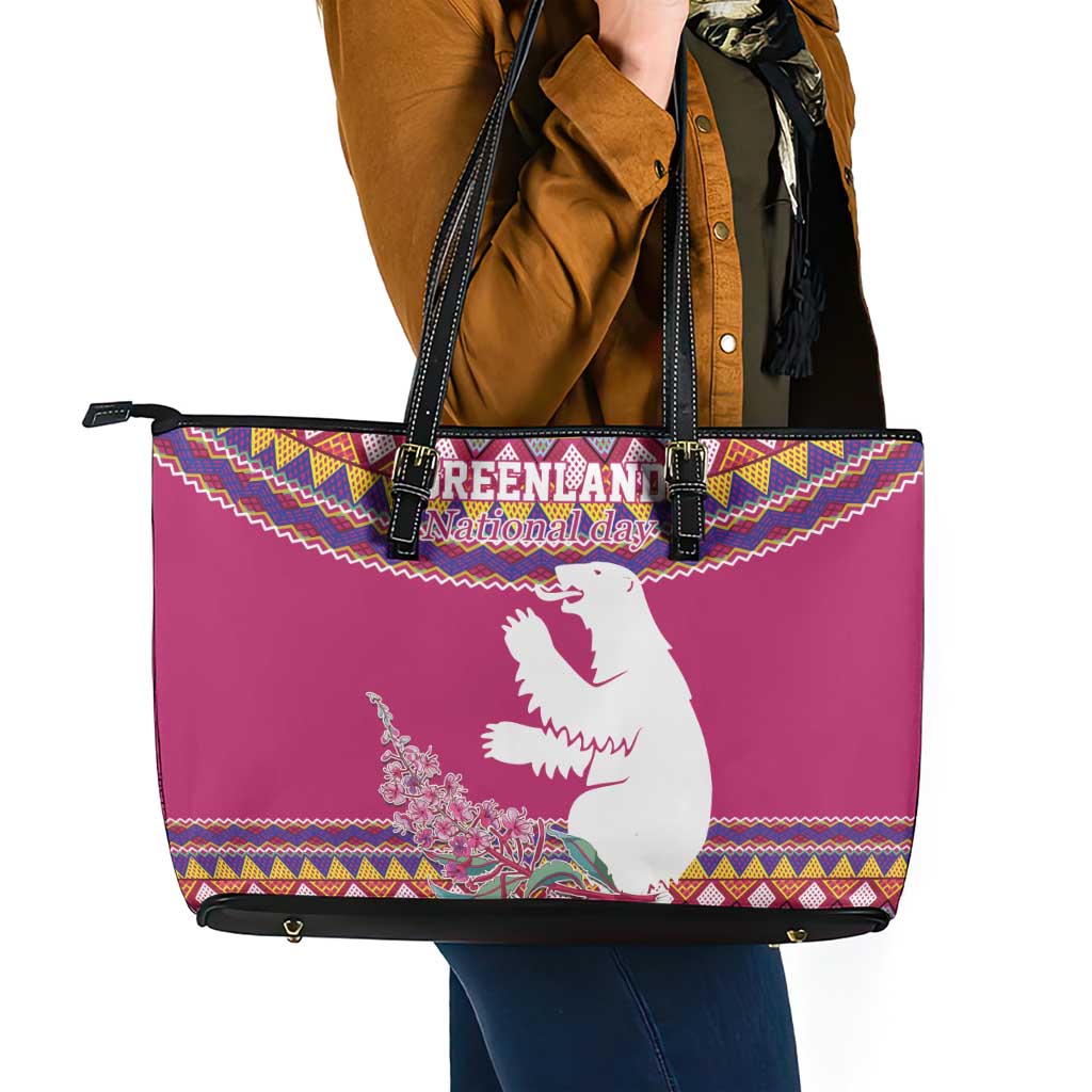 Greenland National Day Leather Tote Bag Inuit Kalaallisuut style