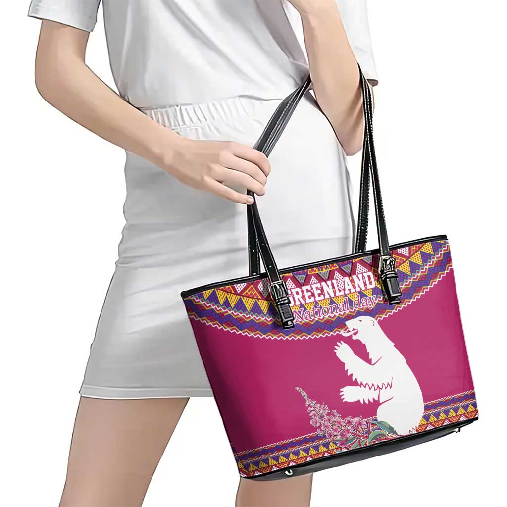 Greenland National Day Leather Tote Bag Inuit Kalaallisuut style