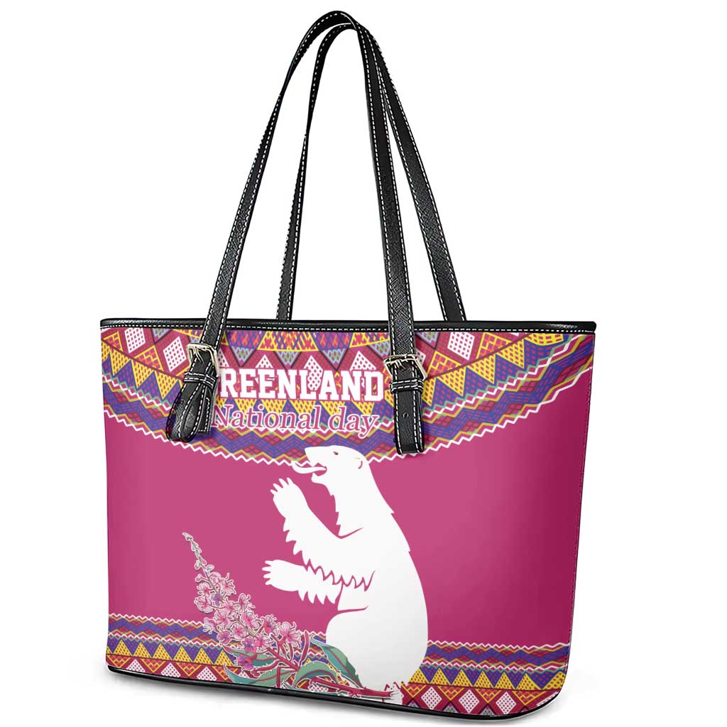 Greenland National Day Leather Tote Bag Inuit Kalaallisuut style