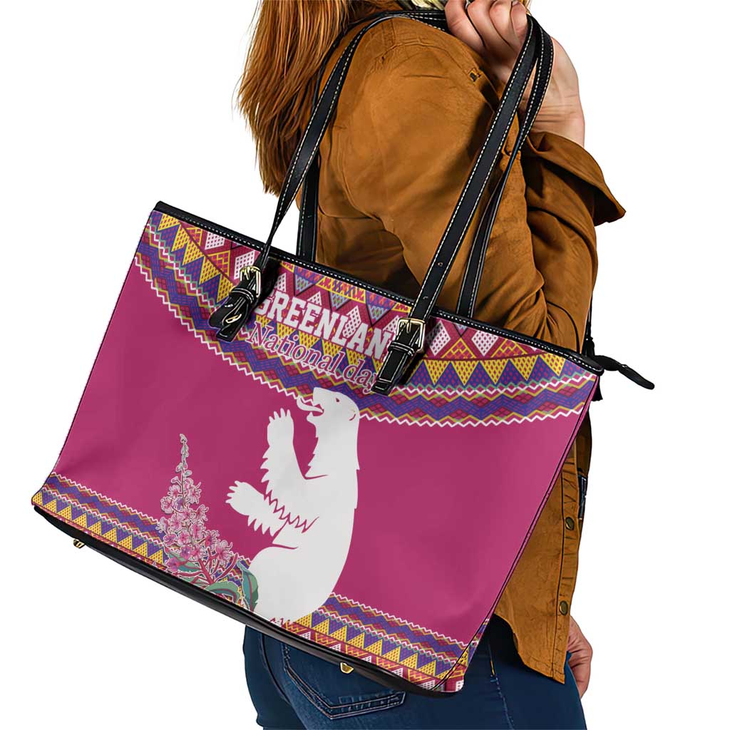 Greenland National Day Leather Tote Bag Inuit Kalaallisuut style