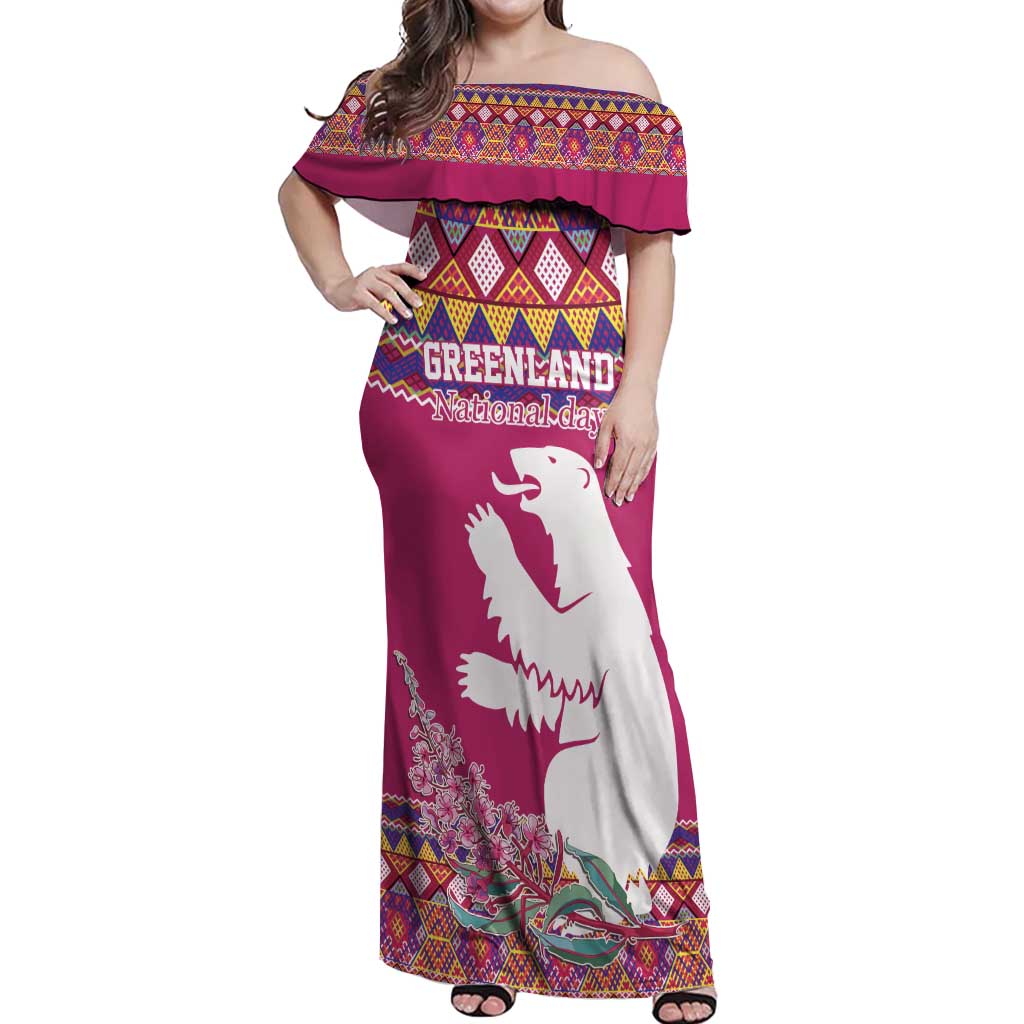 Greenland National Day Off Shoulder Maxi Dress Inuit Kalaallisuut style