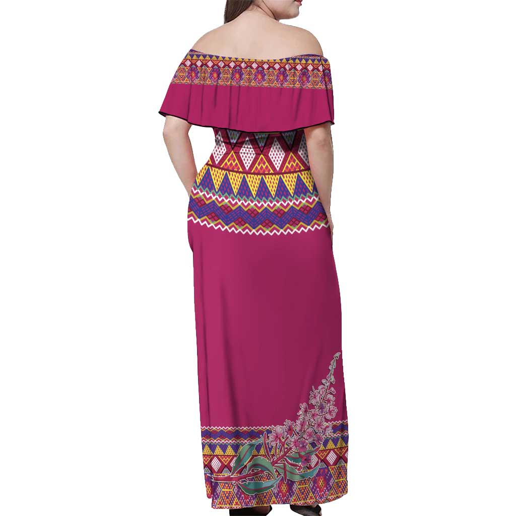 Greenland National Day Off Shoulder Maxi Dress Inuit Kalaallisuut style