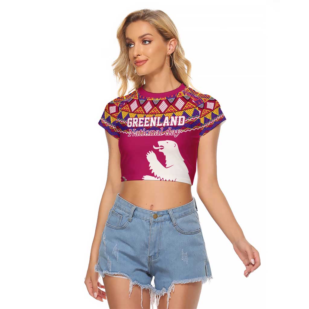 Greenland National Day Raglan Cropped T Shirt Inuit Kalaallisuut style