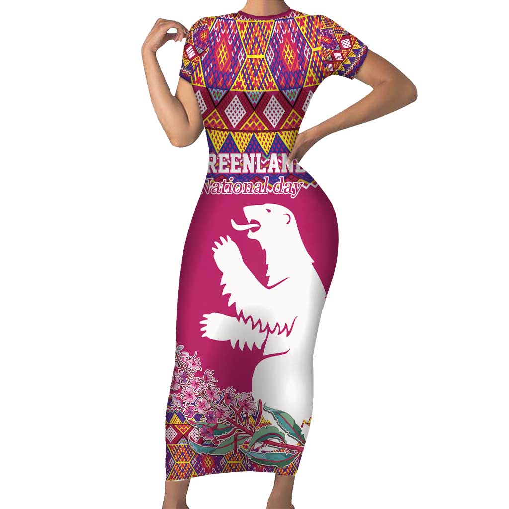 Greenland National Day Short Sleeve Bodycon Dress Inuit Kalaallisuut style