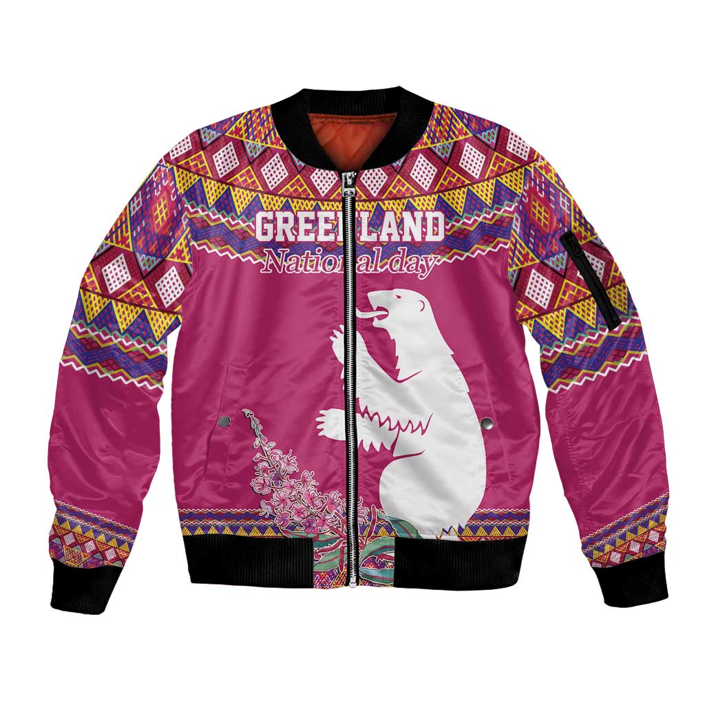 Greenland National Day Sleeve Zip Bomber Jacket Inuit Kalaallisuut style