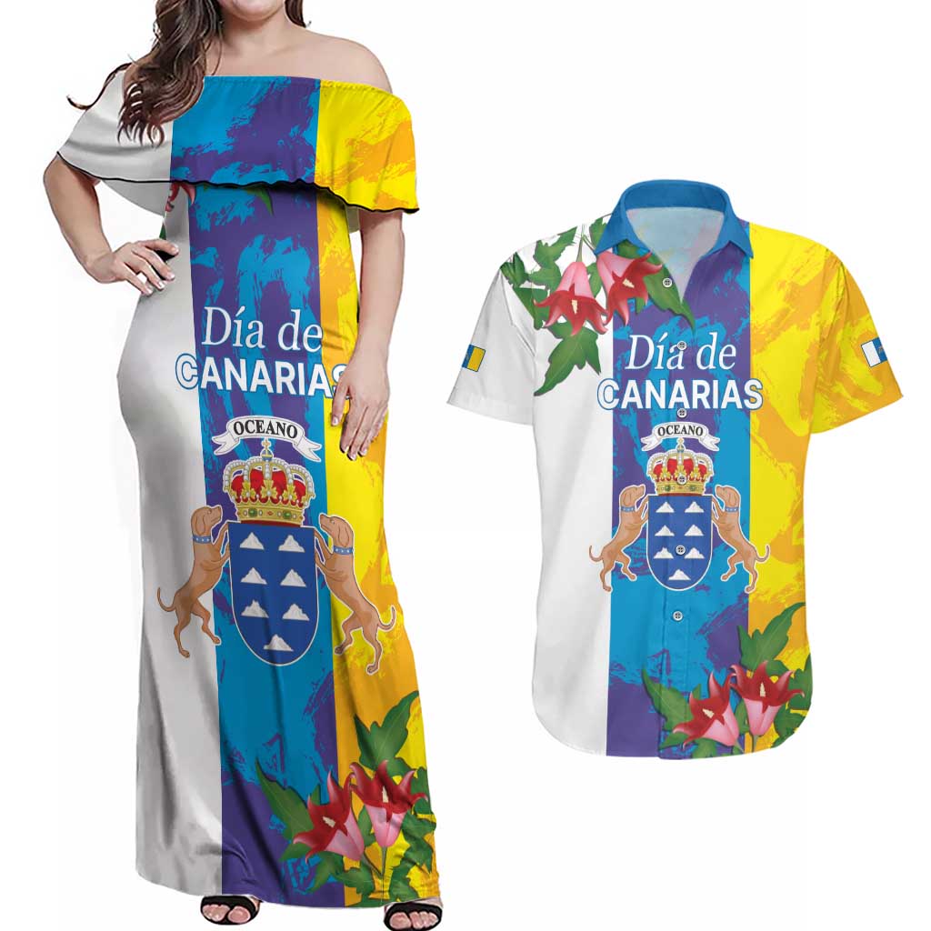 Canary Islands Dia de Canarias Couples Matching Off Shoulder Maxi Dress and Hawaiian Shirt 42th Anniversary