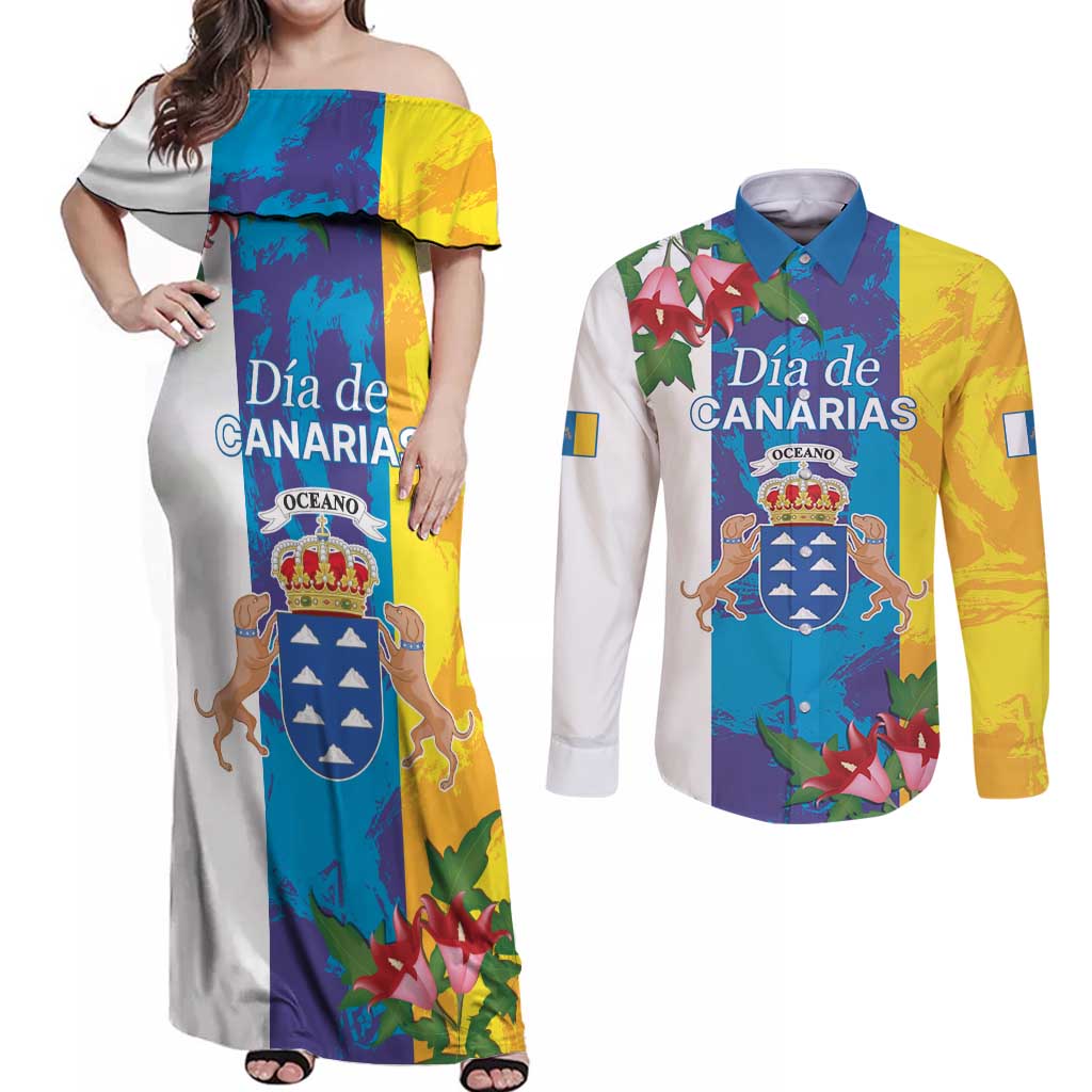 Canary Islands Dia de Canarias Couples Matching Off Shoulder Maxi Dress and Long Sleeve Button Shirt 42th Anniversary