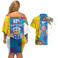Canary Islands Dia de Canarias Couples Matching Off Shoulder Short Dress and Hawaiian Shirt 42th Anniversary