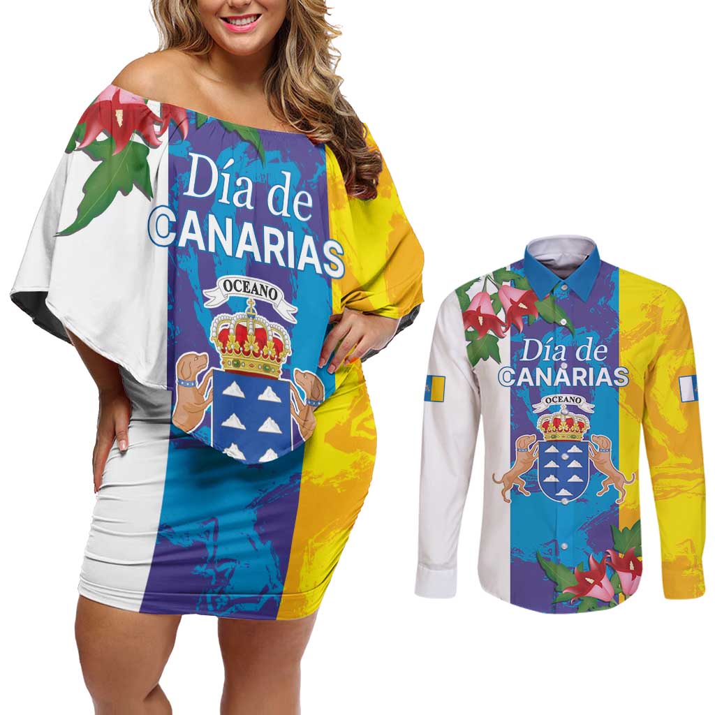 Canary Islands Dia de Canarias Couples Matching Off Shoulder Short Dress and Long Sleeve Button Shirt 42th Anniversary
