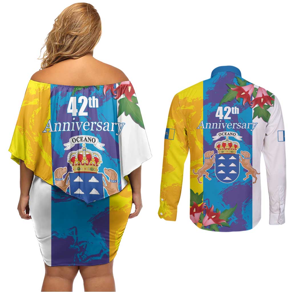 Canary Islands Dia de Canarias Couples Matching Off Shoulder Short Dress and Long Sleeve Button Shirt 42th Anniversary