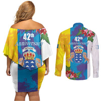 Canary Islands Dia de Canarias Couples Matching Off Shoulder Short Dress and Long Sleeve Button Shirt 42th Anniversary