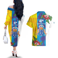 Canary Islands Dia de Canarias Couples Matching Off The Shoulder Long Sleeve Dress and Hawaiian Shirt 42th Anniversary