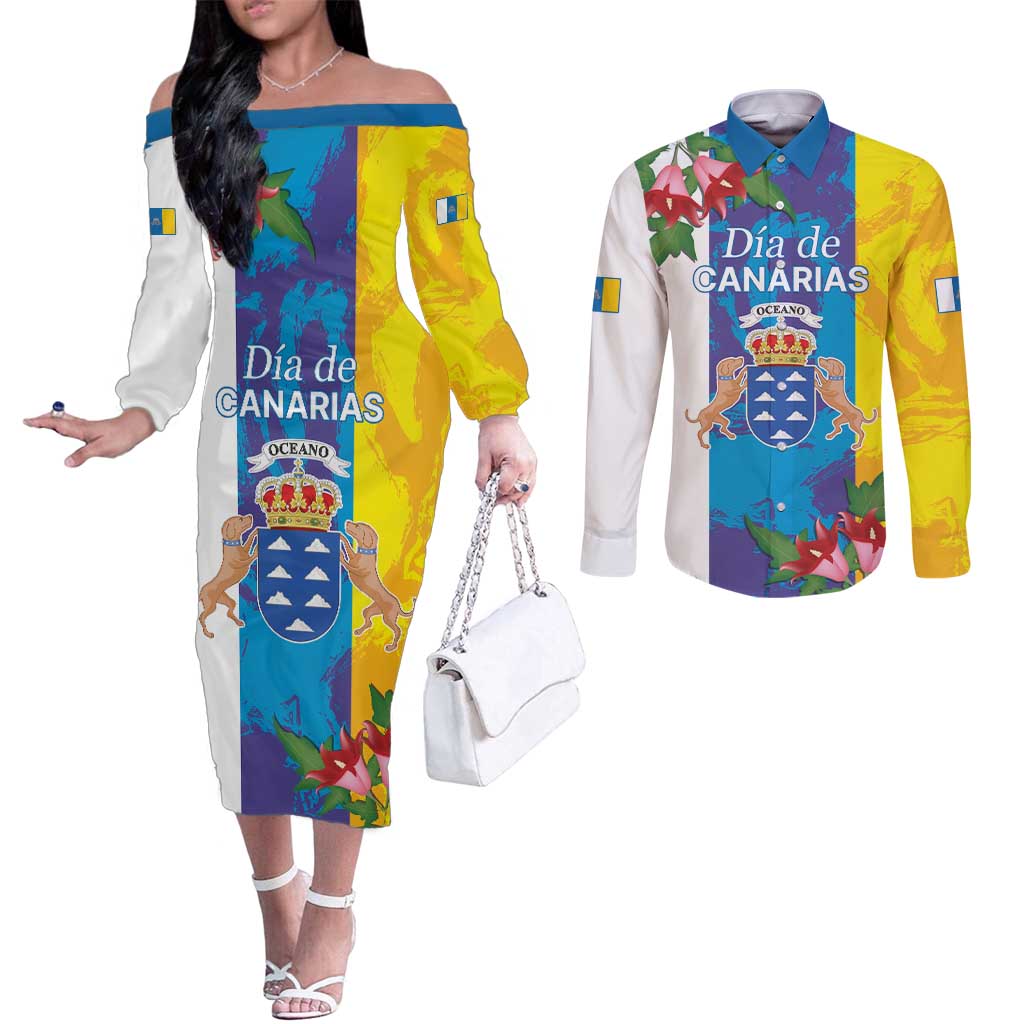 Canary Islands Dia de Canarias Couples Matching Off The Shoulder Long Sleeve Dress and Long Sleeve Button Shirt 42th Anniversary