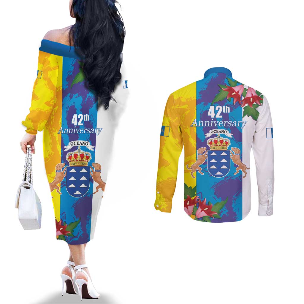 Canary Islands Dia de Canarias Couples Matching Off The Shoulder Long Sleeve Dress and Long Sleeve Button Shirt 42th Anniversary