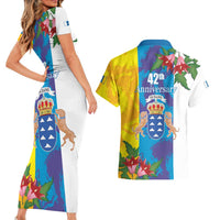 Canary Islands Dia de Canarias Couples Matching Short Sleeve Bodycon Dress and Hawaiian Shirt 42th Anniversary