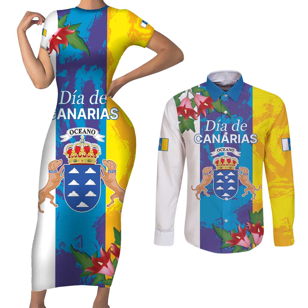 Canary Islands Dia de Canarias Couples Matching Short Sleeve Bodycon Dress and Long Sleeve Button Shirt 42th Anniversary
