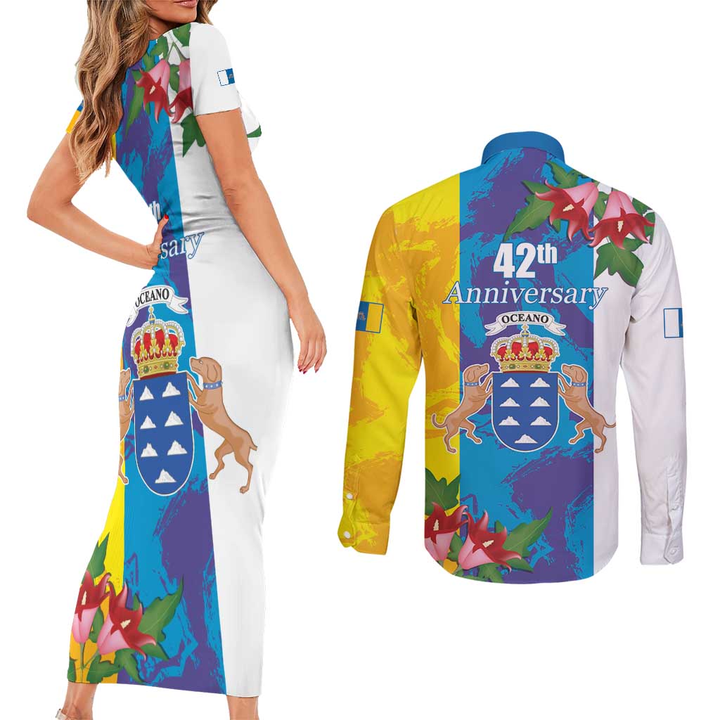 Canary Islands Dia de Canarias Couples Matching Short Sleeve Bodycon Dress and Long Sleeve Button Shirt 42th Anniversary