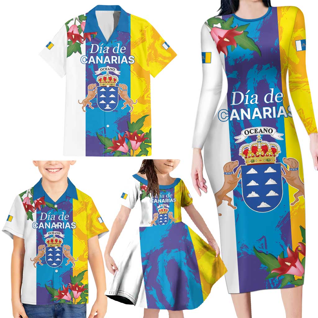 Canary Islands Dia de Canarias Family Matching Long Sleeve Bodycon Dress and Hawaiian Shirt 42th Anniversary