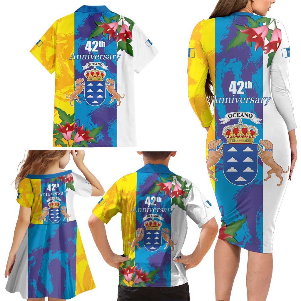 Canary Islands Dia de Canarias Family Matching Long Sleeve Bodycon Dress and Hawaiian Shirt 42th Anniversary
