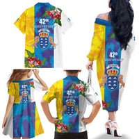 Canary Islands Dia de Canarias Family Matching Off The Shoulder Long Sleeve Dress and Hawaiian Shirt 42th Anniversary