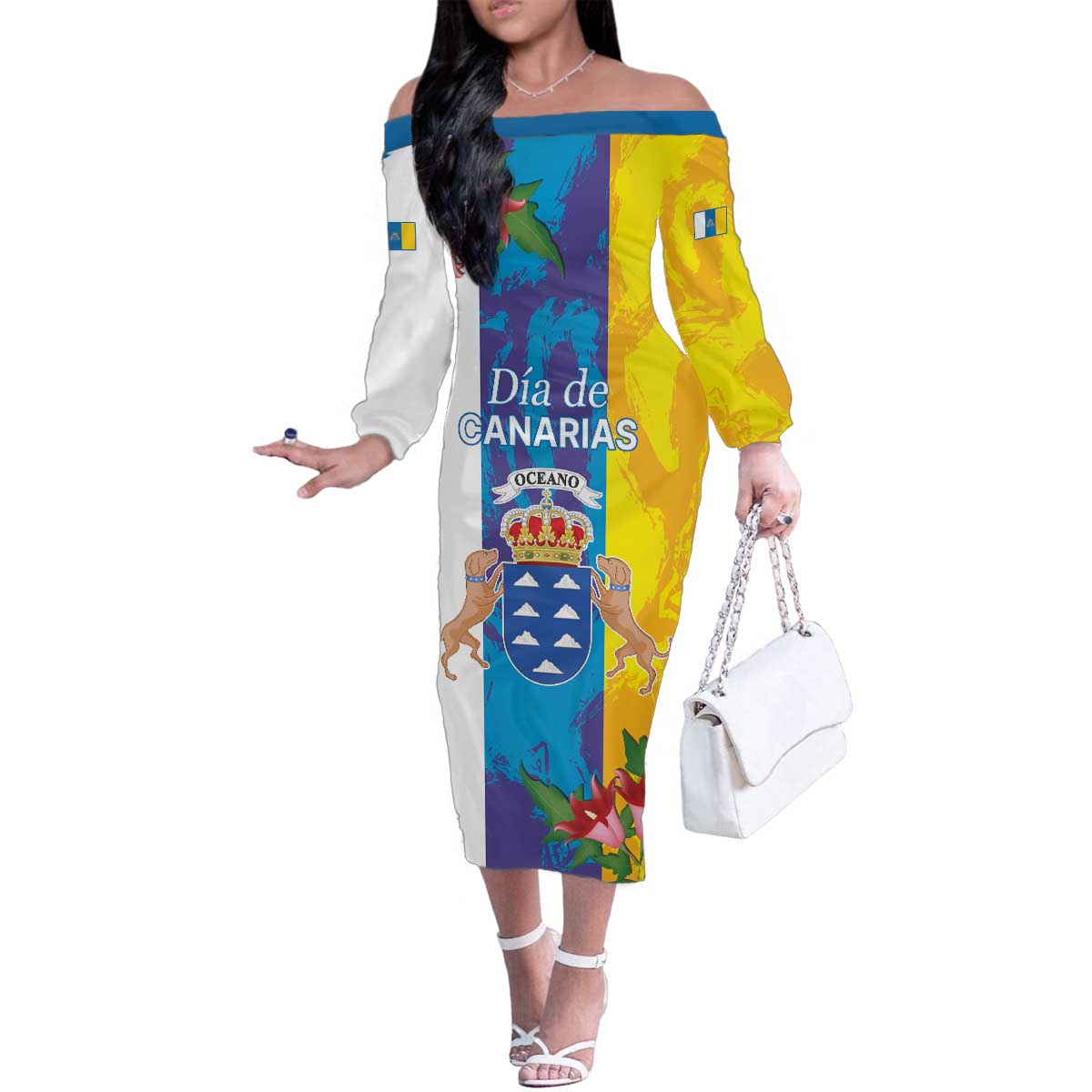 Canary Islands Dia de Canarias Family Matching Off The Shoulder Long Sleeve Dress and Hawaiian Shirt 42th Anniversary