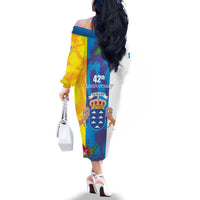 Canary Islands Dia de Canarias Family Matching Off The Shoulder Long Sleeve Dress and Hawaiian Shirt 42th Anniversary