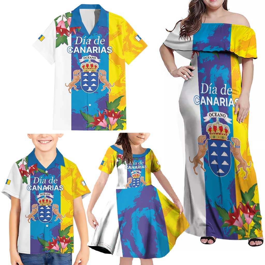 Canary Islands Dia de Canarias Family Matching Off Shoulder Maxi Dress and Hawaiian Shirt 42th Anniversary