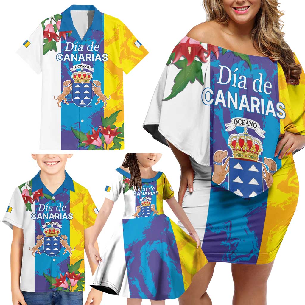 Canary Islands Dia de Canarias Family Matching Off Shoulder Short Dress and Hawaiian Shirt 42th Anniversary