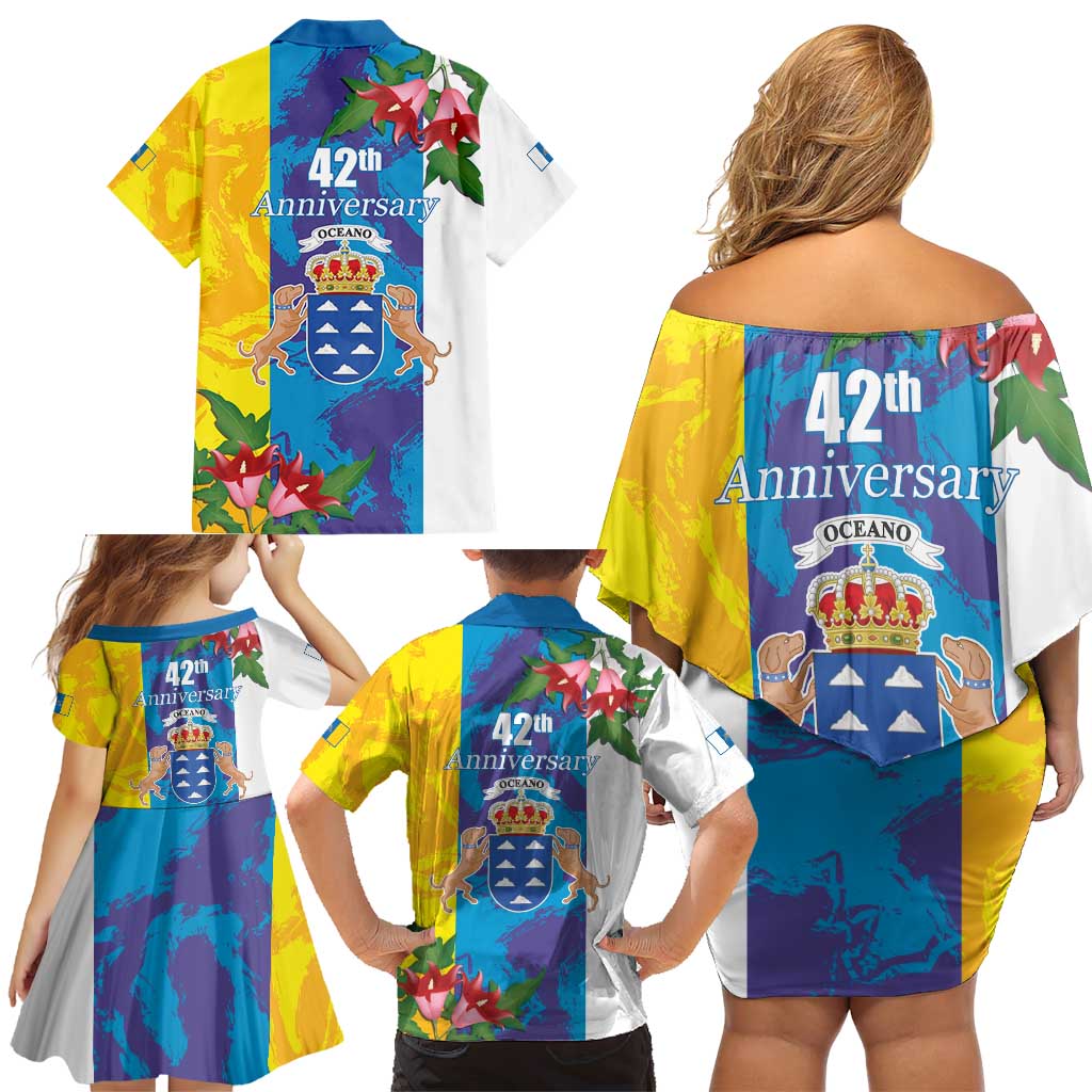 Canary Islands Dia de Canarias Family Matching Off Shoulder Short Dress and Hawaiian Shirt 42th Anniversary