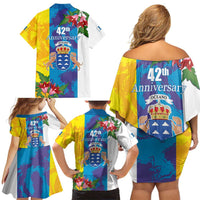 Canary Islands Dia de Canarias Family Matching Off Shoulder Short Dress and Hawaiian Shirt 42th Anniversary