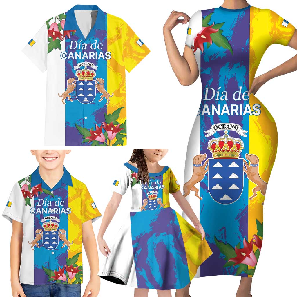Canary Islands Dia de Canarias Family Matching Short Sleeve Bodycon Dress and Hawaiian Shirt 42th Anniversary