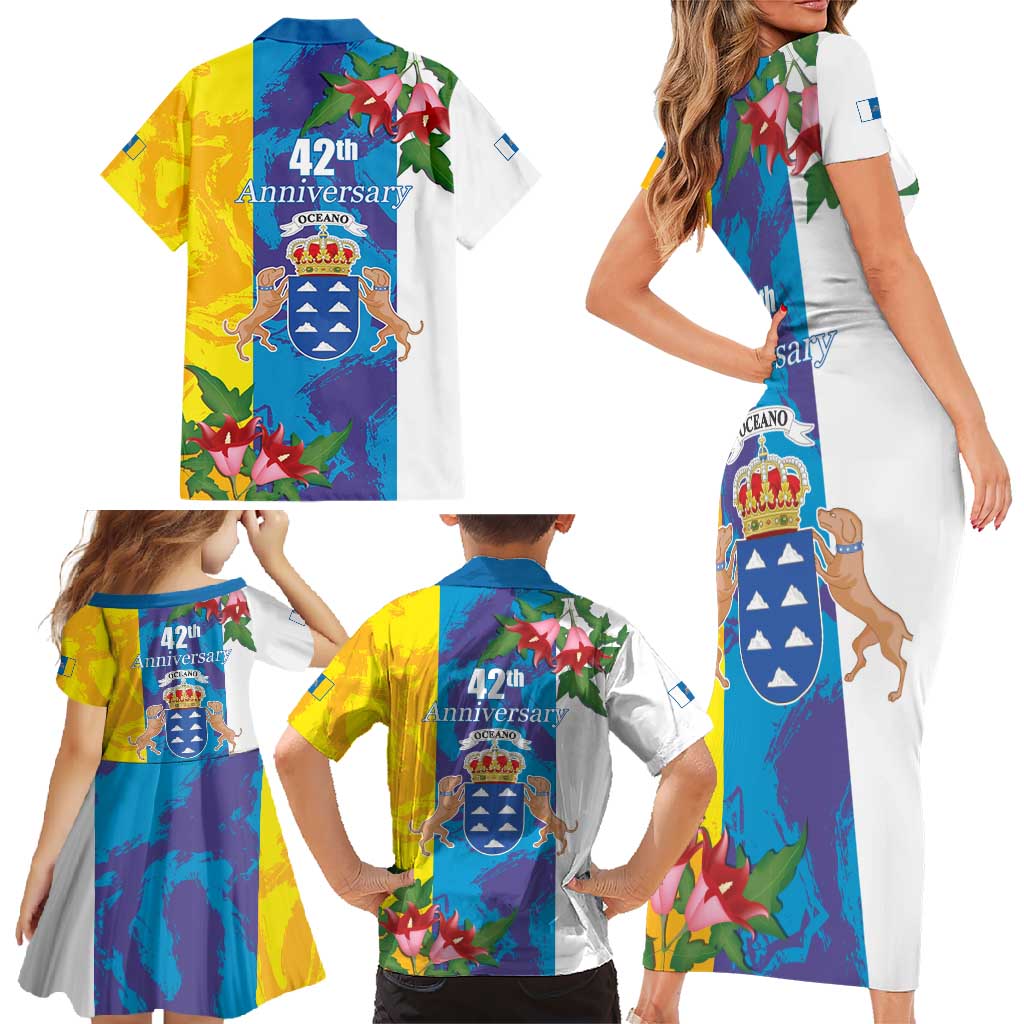 Canary Islands Dia de Canarias Family Matching Short Sleeve Bodycon Dress and Hawaiian Shirt 42th Anniversary