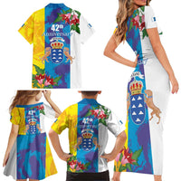 Canary Islands Dia de Canarias Family Matching Short Sleeve Bodycon Dress and Hawaiian Shirt 42th Anniversary