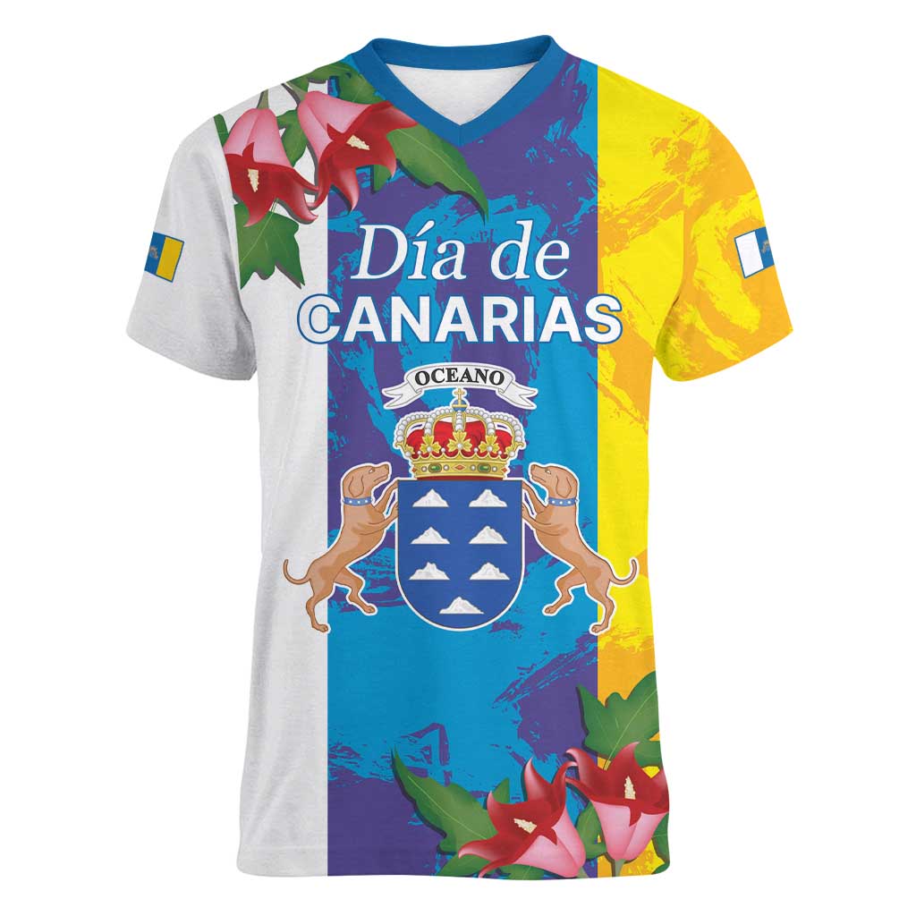 Canary Islands Dia de Canarias Women V-Neck T-Shirt 42th Anniversary