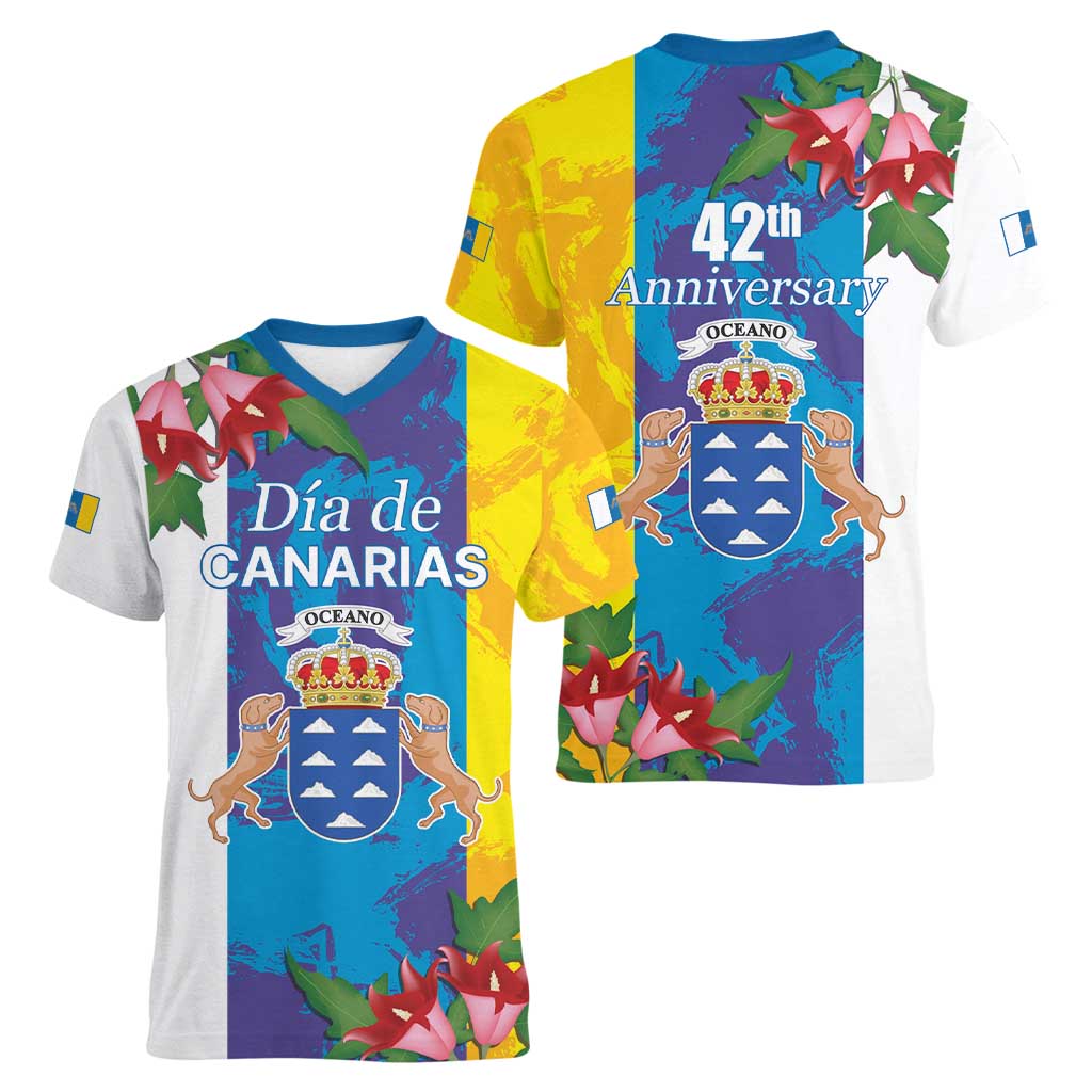 Canary Islands Dia de Canarias Women V-Neck T-Shirt 42th Anniversary