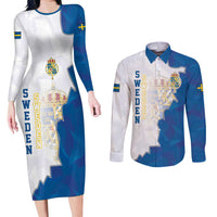 Personalized Kingdom of Sweden Coat of arms Couples Matching Long Sleeve Bodycon Dress and Long Sleeve Button Shirt
