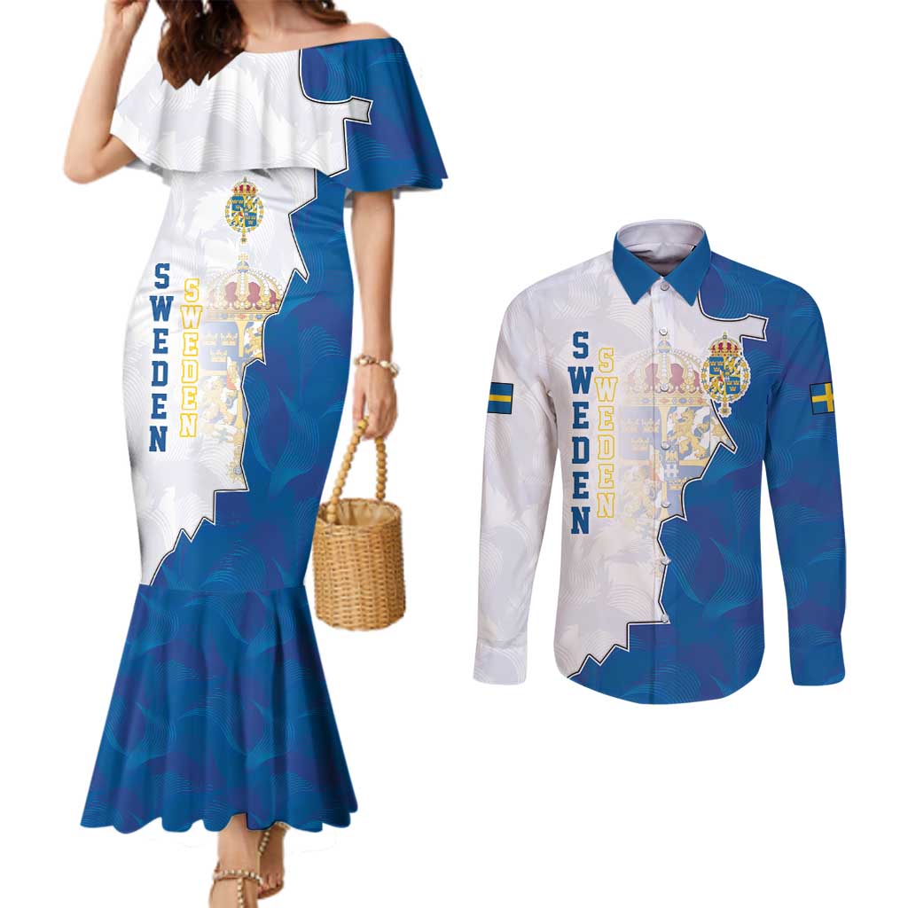 Personalized Kingdom of Sweden Coat of arms Couples Matching Mermaid Dress and Long Sleeve Button Shirt