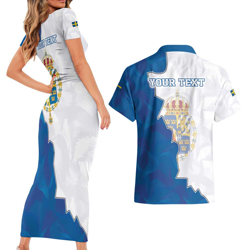 Personalized Kingdom of Sweden Coat of arms Couples Matching Short Sleeve Bodycon Dress and Hawaiian Shirt