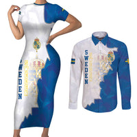 Personalized Kingdom of Sweden Coat of arms Couples Matching Short Sleeve Bodycon Dress and Long Sleeve Button Shirt
