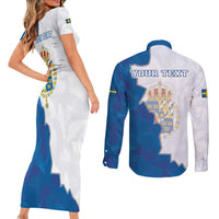 Personalized Kingdom of Sweden Coat of arms Couples Matching Short Sleeve Bodycon Dress and Long Sleeve Button Shirt