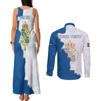 Personalized Kingdom of Sweden Coat of arms Couples Matching Tank Maxi Dress and Long Sleeve Button Shirt