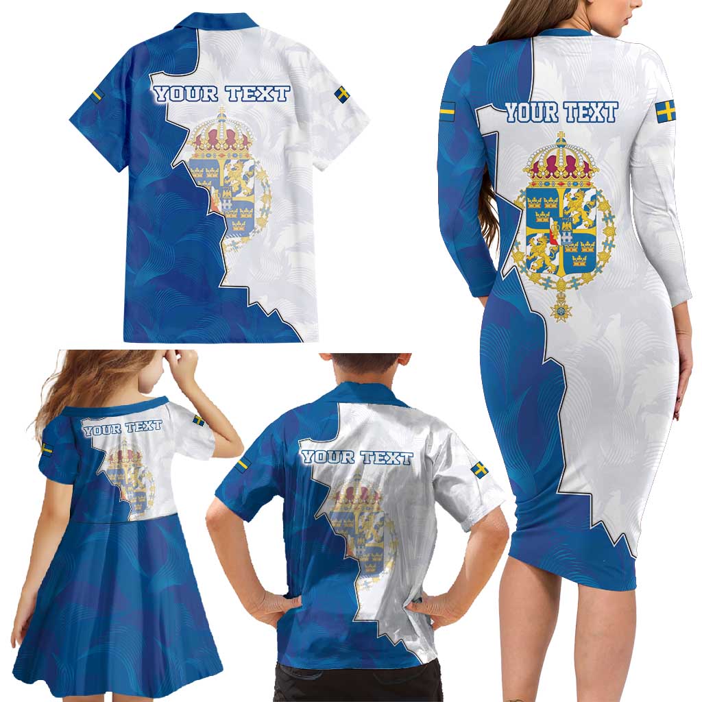Personalized Kingdom of Sweden Coat of arms Family Matching Long Sleeve Bodycon Dress and Hawaiian Shirt