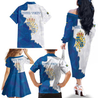 Personalized Kingdom of Sweden Coat of arms Family Matching Off The Shoulder Long Sleeve Dress and Hawaiian Shirt