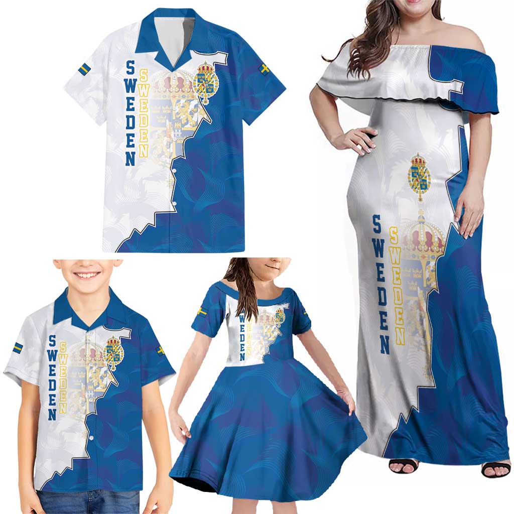 Personalized Kingdom of Sweden Coat of arms Family Matching Off Shoulder Maxi Dress and Hawaiian Shirt