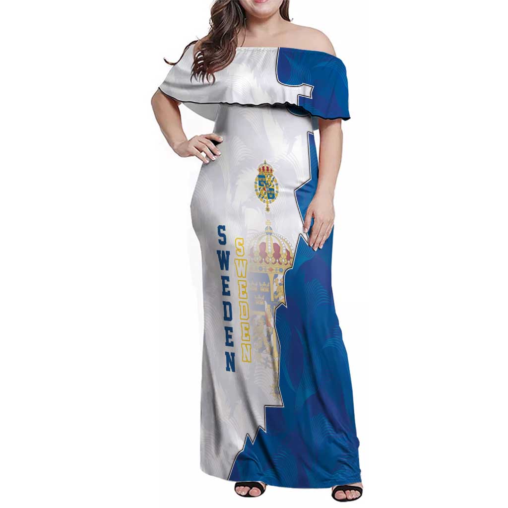 Personalized Kingdom of Sweden Coat of arms Family Matching Off Shoulder Maxi Dress and Hawaiian Shirt