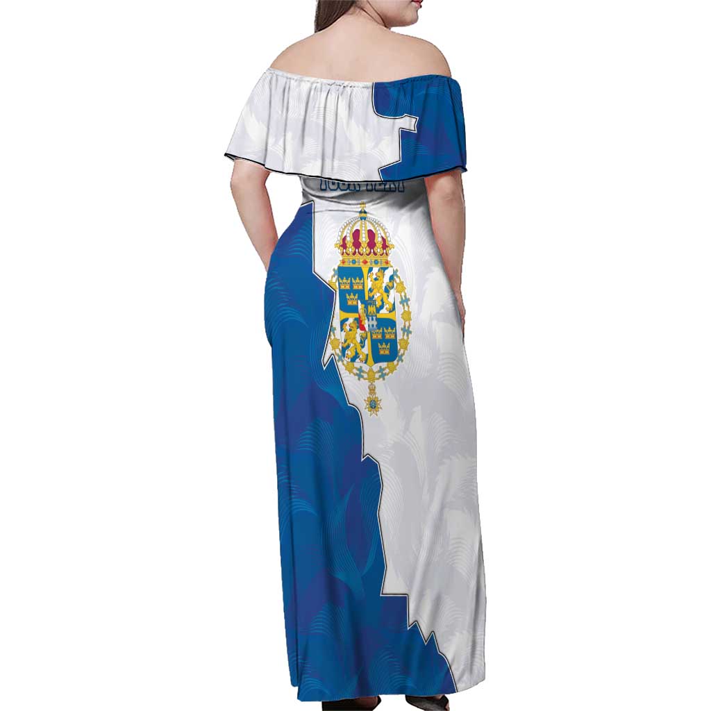 Personalized Kingdom of Sweden Coat of arms Family Matching Off Shoulder Maxi Dress and Hawaiian Shirt