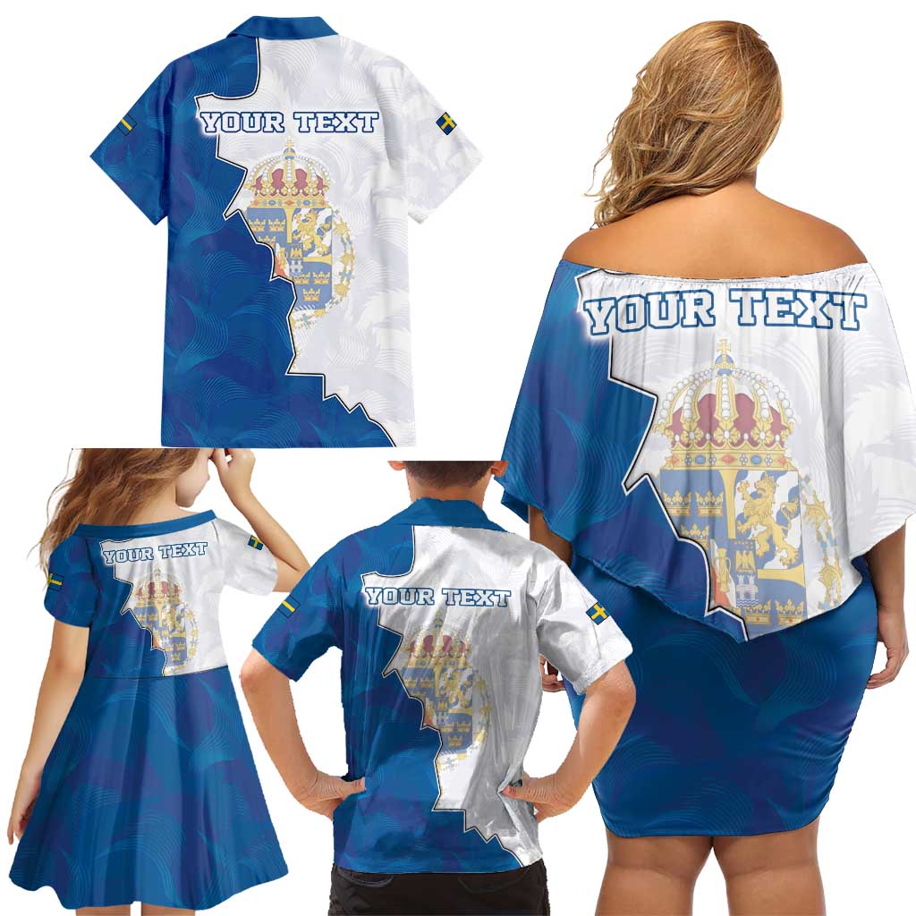 Personalized Kingdom of Sweden Coat of arms Family Matching Off Shoulder Short Dress and Hawaiian Shirt
