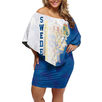 Personalized Kingdom of Sweden Coat of arms Family Matching Off Shoulder Short Dress and Hawaiian Shirt