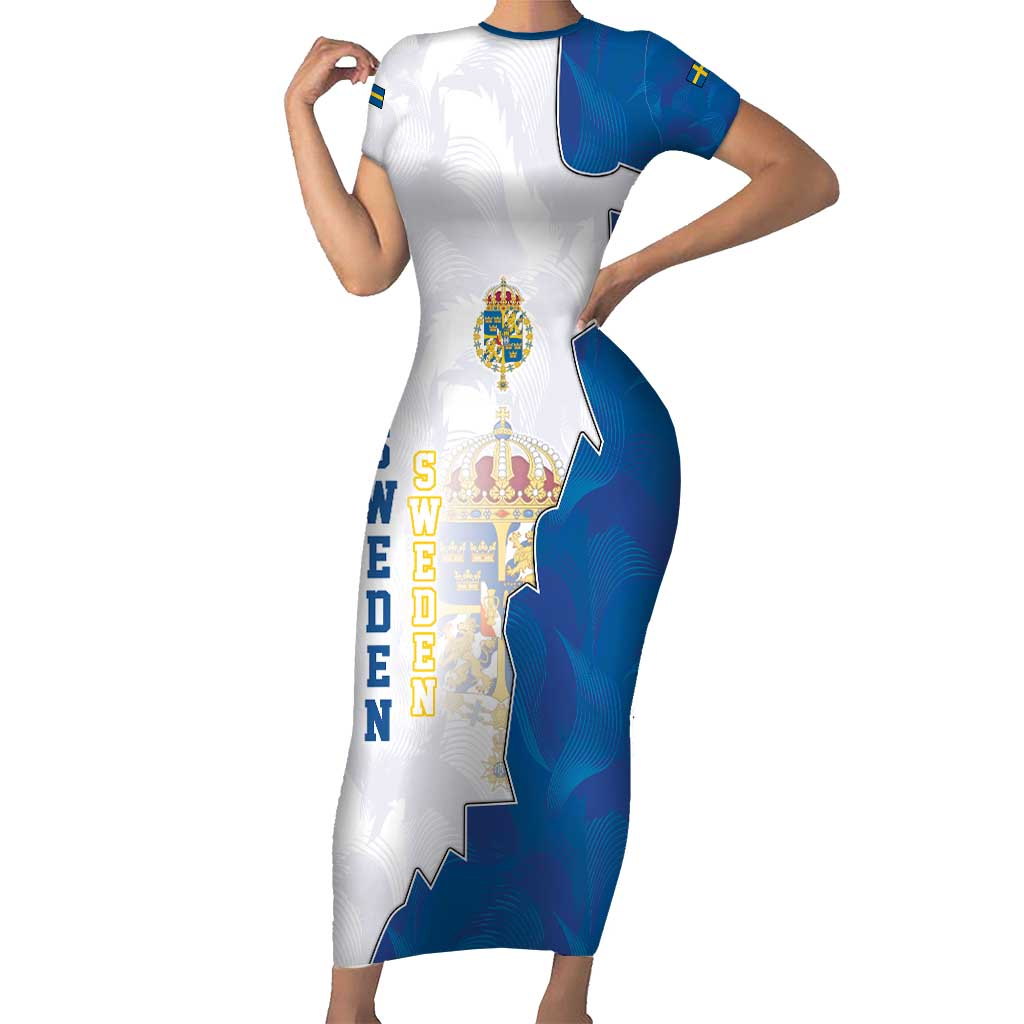 Personalized Kingdom of Sweden Coat of arms Family Matching Short Sleeve Bodycon Dress and Hawaiian Shirt